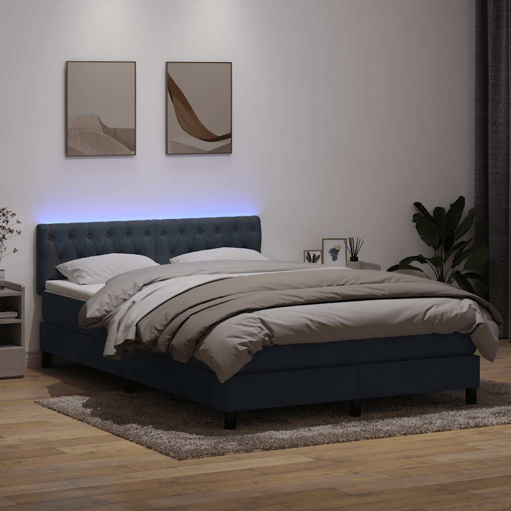 vidaXL Κρεβάτι Boxspring με Στρώμα & LED Σκούρο Γκρι 160x210 εκ. Βελούδινο