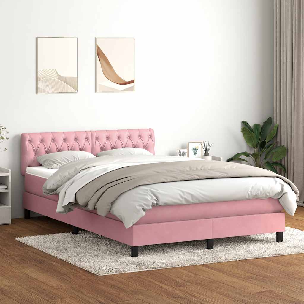 vidaXL Κρεβάτι Boxspring με Στρώμα & LED Ροζ 160x210 εκ. Βελούδινο