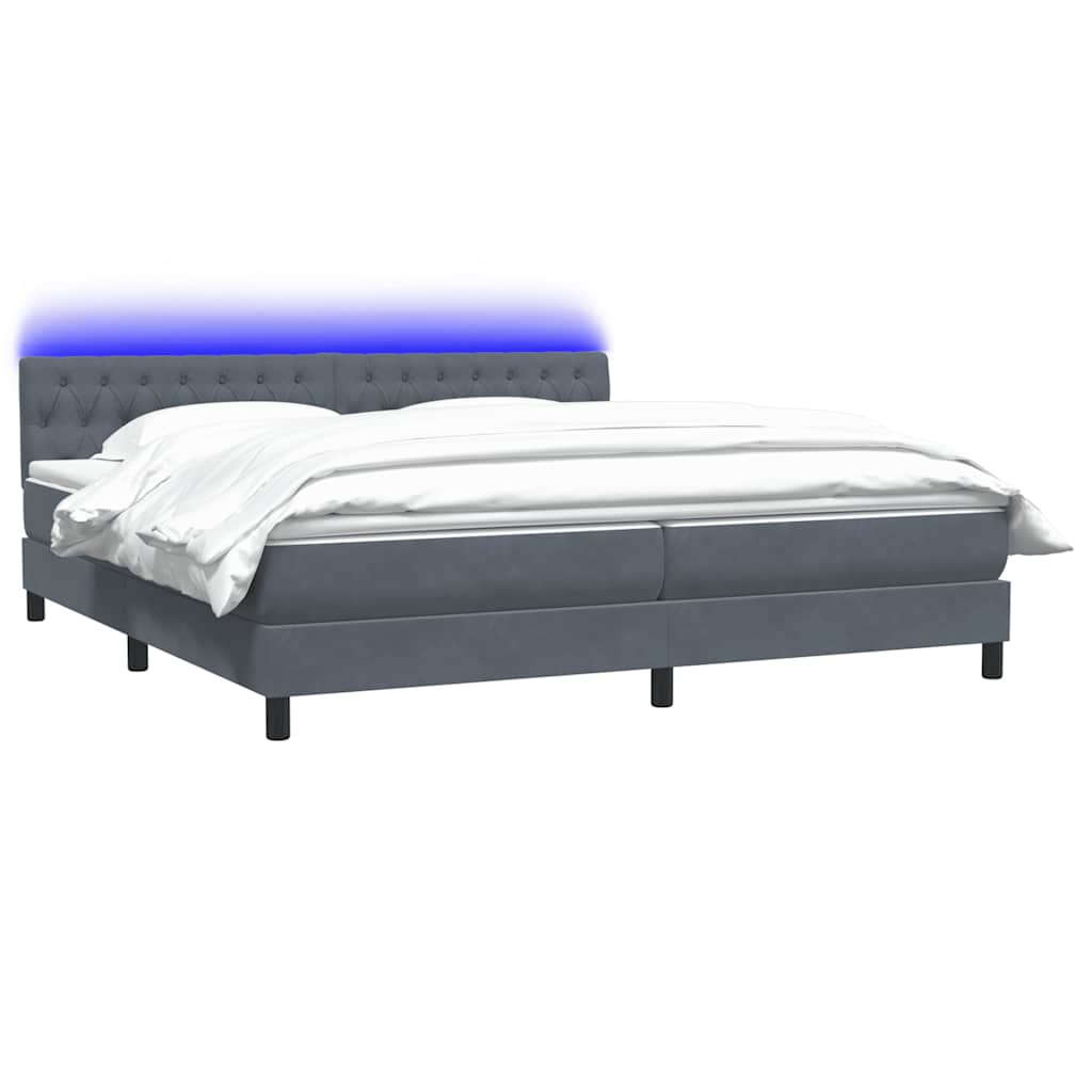 vidaXL Κρεβάτι Boxspring με Στρώμα & LED Σκούρο Γκρι 180x210 εκ. Βελούδινο
