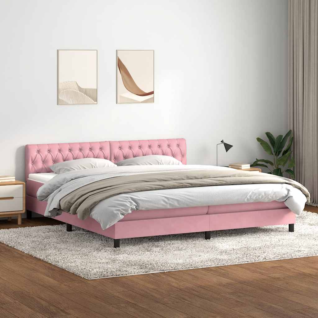 vidaXL Κρεβάτι Boxspring με Στρώμα & LED Ροζ 180x210 εκ. Βελούδινο
