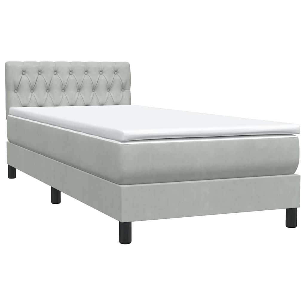 vidaXL Κρεβάτι Boxspring με Στρώμα & LED ανοιχτό γκρι 80x220 cm Βελούδινο