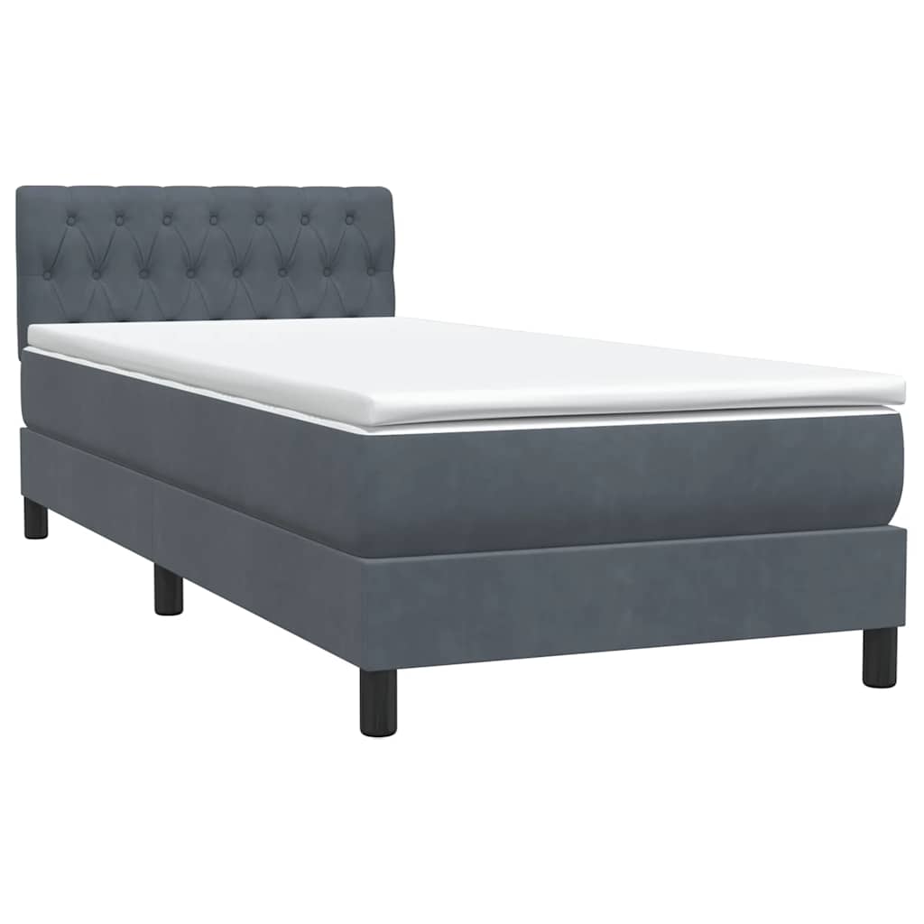vidaXL Κρεβάτι Boxspring με Στρώμα & LED Σκούρο Γκρι 80x220 εκ. Βελούδινο