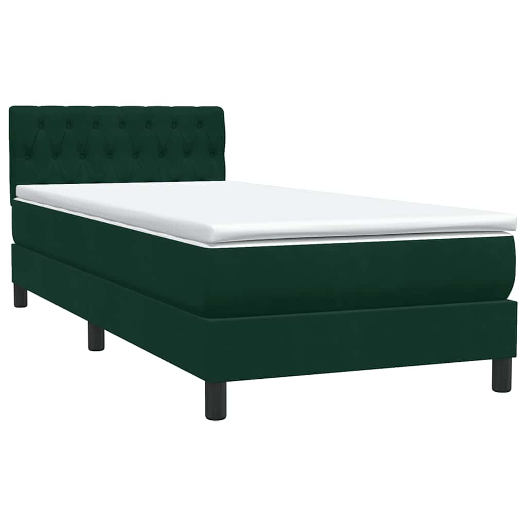 vidaXL Κρεβάτι Boxspring με Στρώμα & LED σκούρο πράσινο 80x220εκ. Βελούδινο