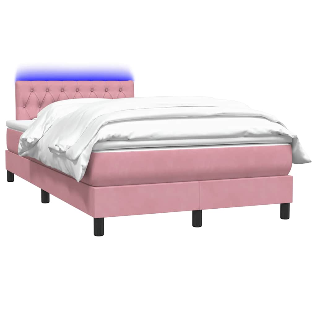 vidaXL Κρεβάτι Boxspring με Στρώμα & LED ροζ 120x220 cm Βελούδινο