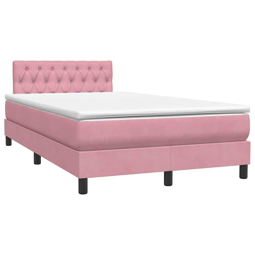 vidaXL Κρεβάτι Boxspring με Στρώμα & LED ροζ 120x220 cm Βελούδινο