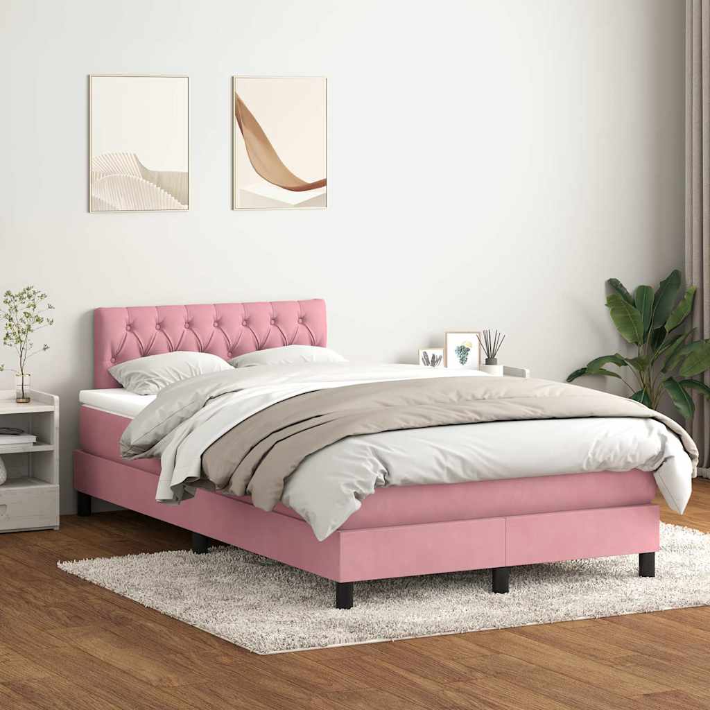 vidaXL Κρεβάτι Boxspring με Στρώμα & LED ροζ 120x220 cm Βελούδινο