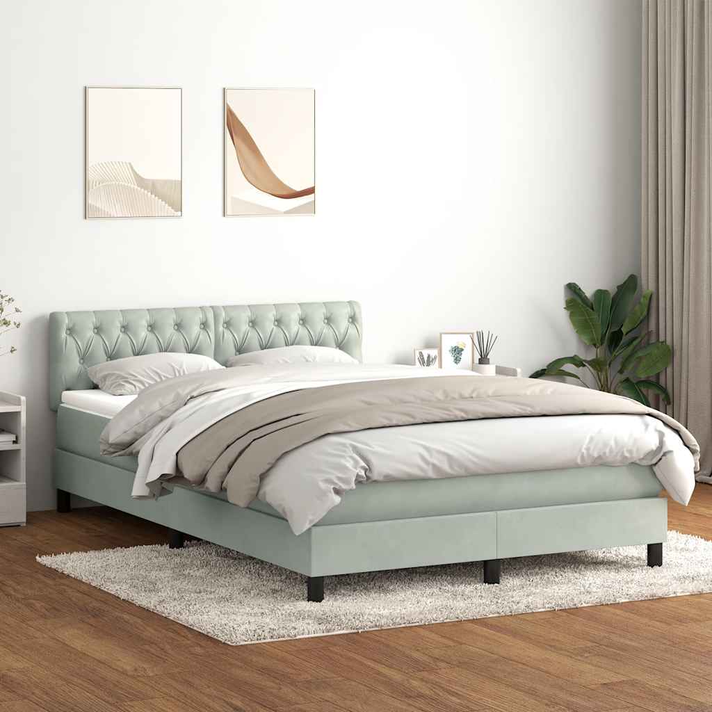 vidaXL Κρεβάτι Boxspring με Στρώμα & LED Ανοιχτό Γκρι 160x220 εκ. Βελούδινο