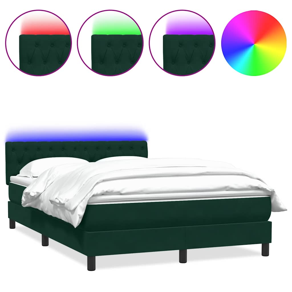 vidaXL Κρεβάτι Boxspring με Στρώμα & LED σκούρο πράσινο 160x220cm Βελούδινο