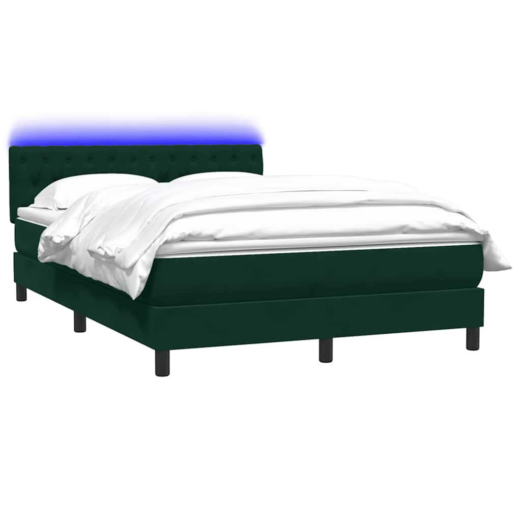 vidaXL Κρεβάτι Boxspring με Στρώμα & LED σκούρο πράσινο 160x220cm Βελούδινο