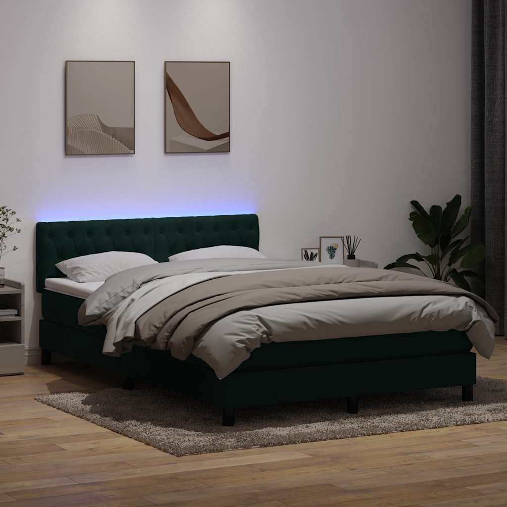 vidaXL Κρεβάτι Boxspring με Στρώμα & LED σκούρο πράσινο 160x220cm Βελούδινο