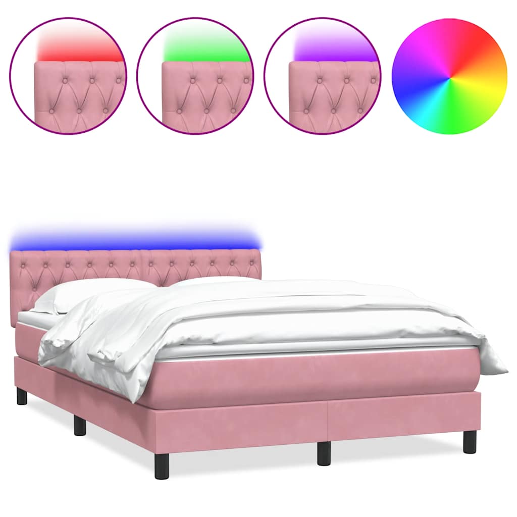 vidaXL Κρεβάτι Boxspring με Στρώμα & LED ροζ 160x220 cm Βελούδινο
