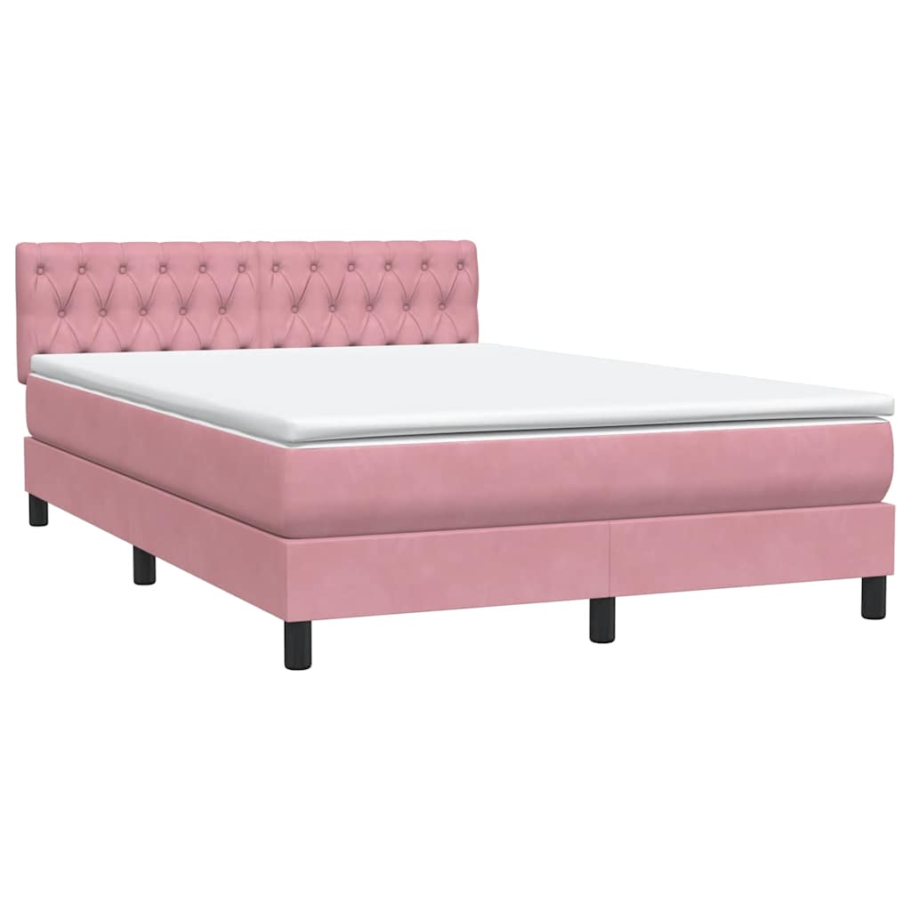 vidaXL Κρεβάτι Boxspring με Στρώμα & LED ροζ 160x220 cm Βελούδινο
