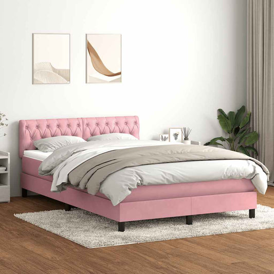 vidaXL Κρεβάτι Boxspring με Στρώμα & LED ροζ 160x220 cm Βελούδινο