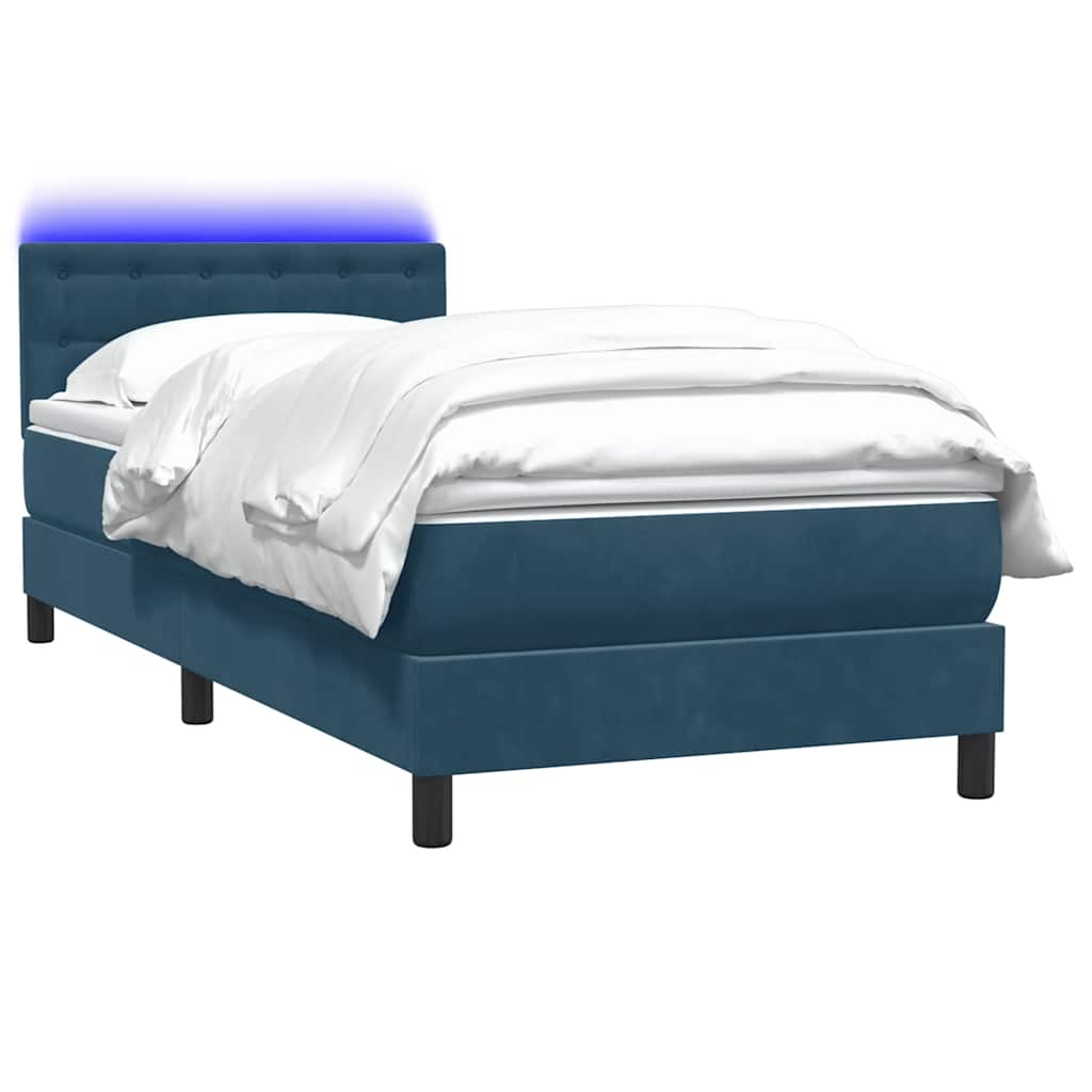 vidaXL Κρεβάτι Boxspring με Στρώμα & LED σκούρο μπλε 80x210 εκ. Βελούδινο