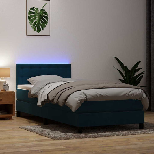 vidaXL Κρεβάτι Boxspring με Στρώμα & LED σκούρο μπλε 80x210 εκ. Βελούδινο