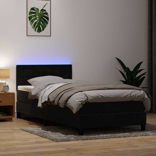 vidaXL Κρεβάτι Boxspring με Στρώμα & LED Μαύρο 90x210 εκ. Βελούδινο