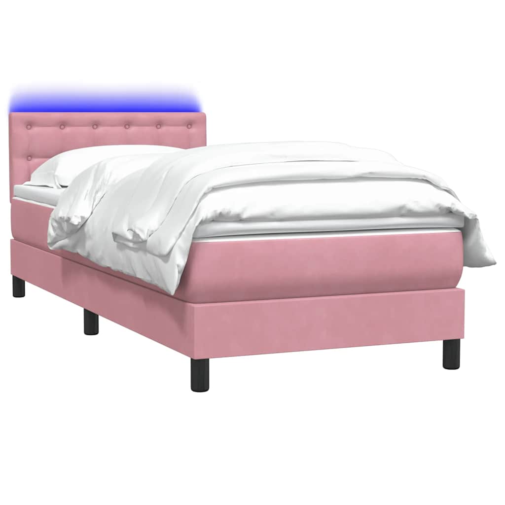 vidaXL Κρεβάτι Boxspring με Στρώμα & LED ροζ 90x210 εκ. Βελούδινο