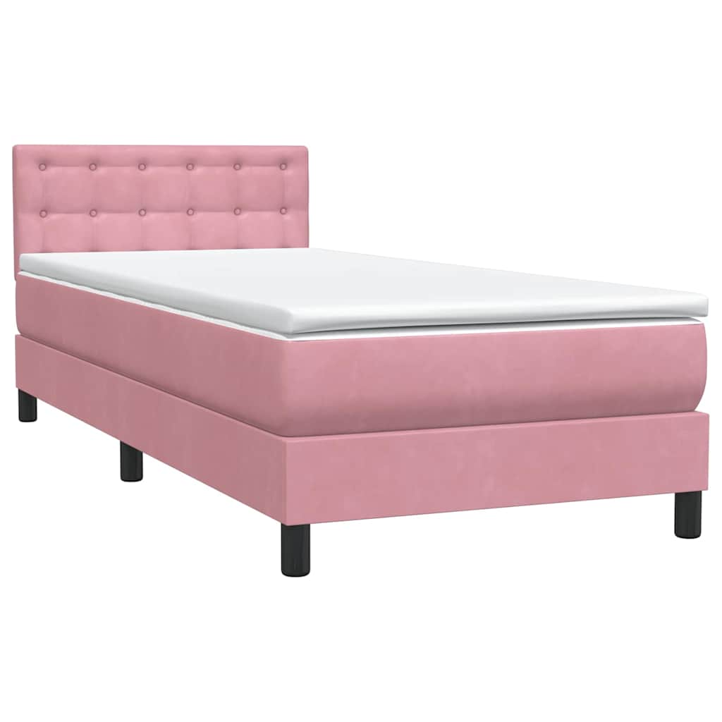 vidaXL Κρεβάτι Boxspring με Στρώμα & LED ροζ 90x210 εκ. Βελούδινο
