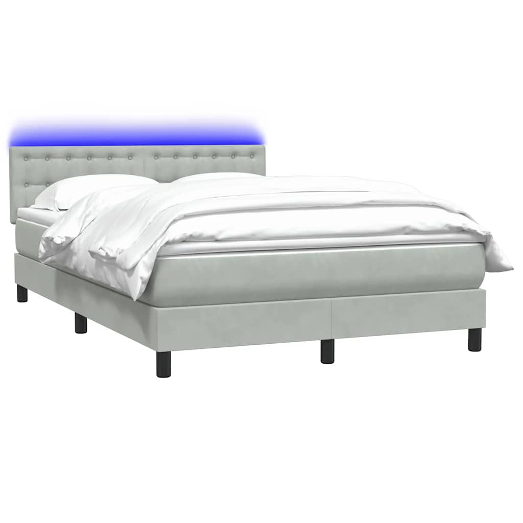 vidaXL Κρεβάτι Boxspring με Στρώμα & LED Ανοιχτό Γκρι 160x210 εκ. Βελούδινο