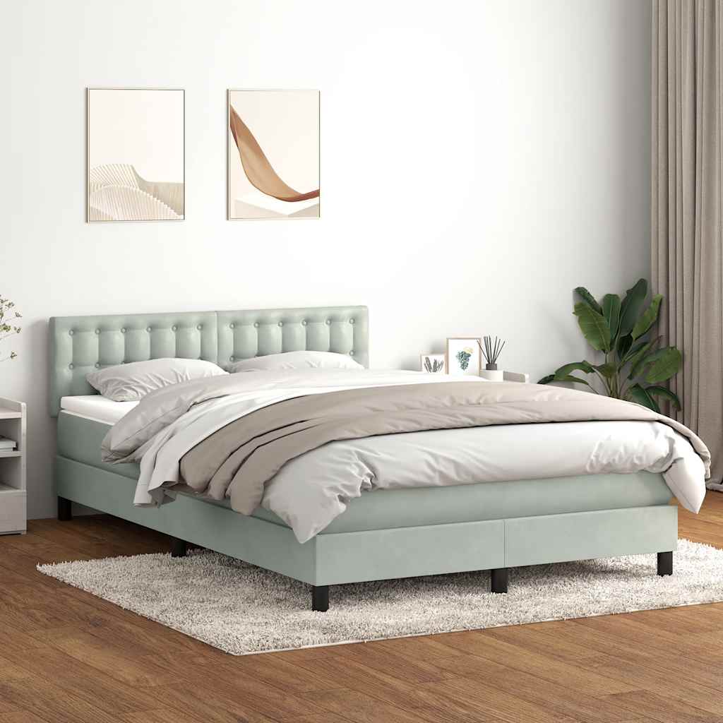 vidaXL Κρεβάτι Boxspring με Στρώμα & LED Ανοιχτό Γκρι 160x210 εκ. Βελούδινο