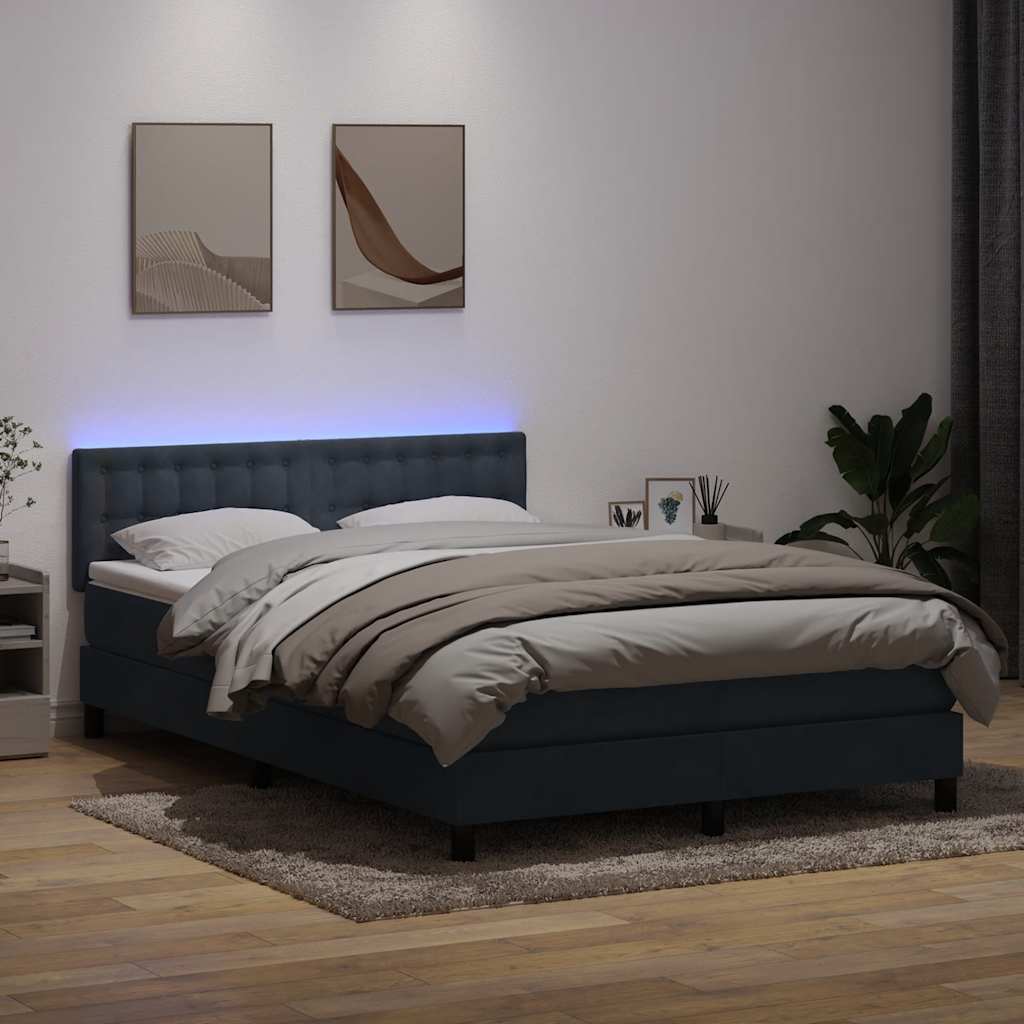 vidaXL Κρεβάτι Boxspring με Στρώμα & LED Σκούρο Γκρι 160x210 εκ. Βελούδινο