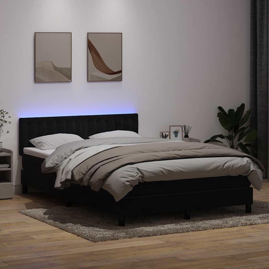 vidaXL Κρεβάτι Boxspring με Στρώμα & LED Μαύρο 160x210 εκ. Βελούδινο