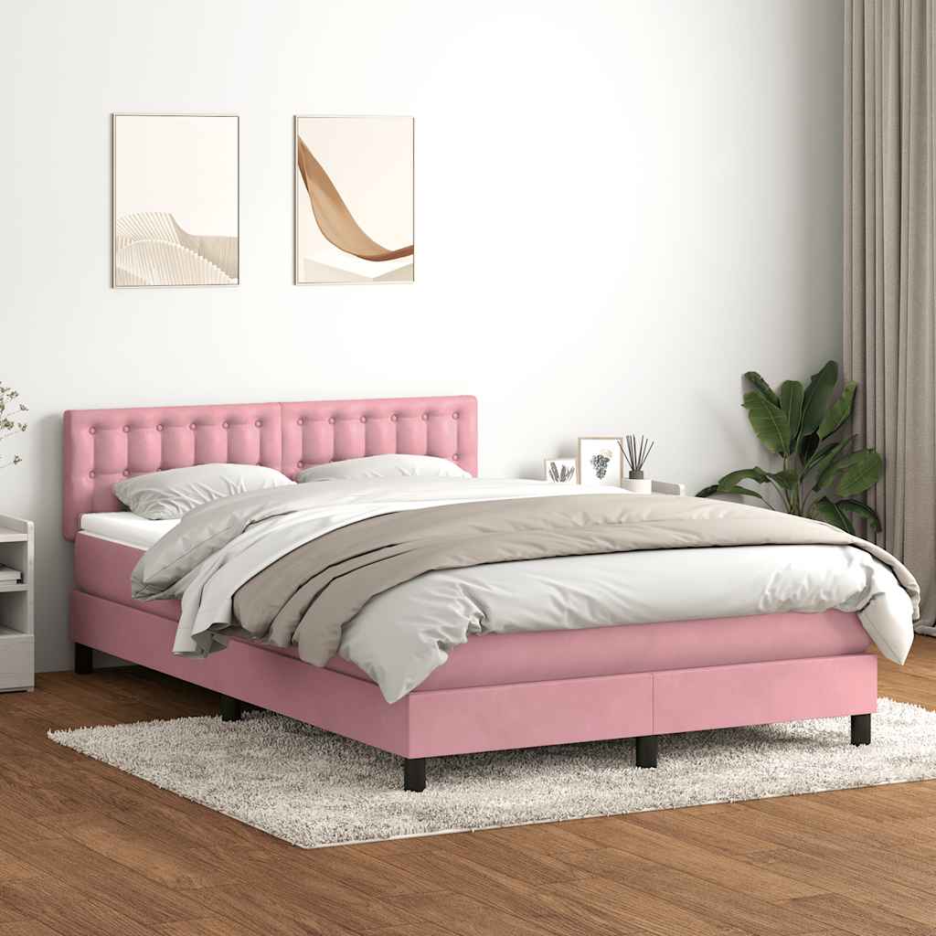 vidaXL Κρεβάτι Boxspring με Στρώμα & LED Ροζ 160x210 εκ. Βελούδινο