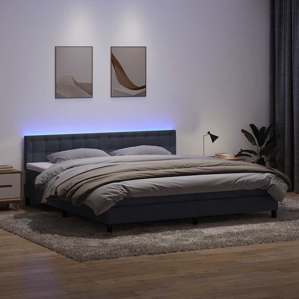 vidaXL Κρεβάτι Boxspring με Στρώμα & LED Σκούρο Γκρι 180x210 εκ. Βελούδινο