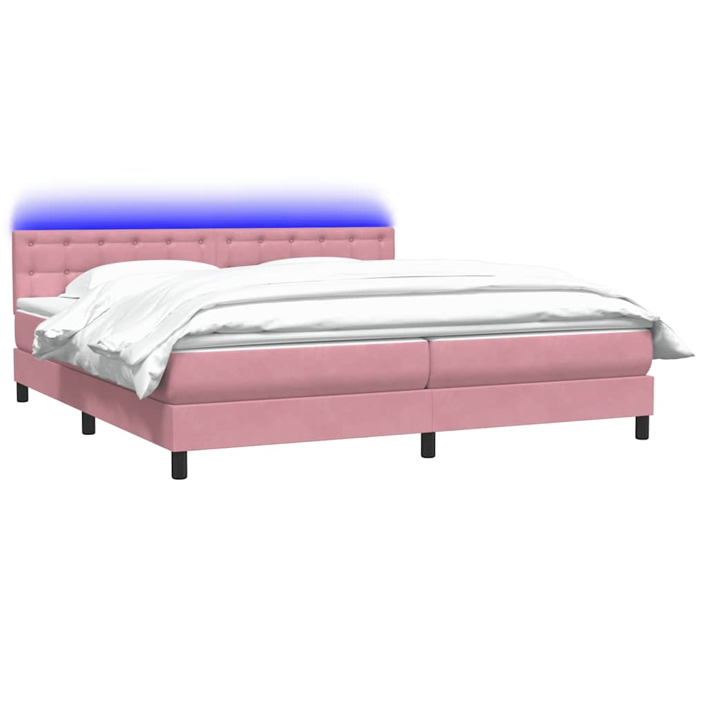 vidaXL Κρεβάτι Boxspring με Στρώμα & LED Ροζ 180x210 εκ. Βελούδινο