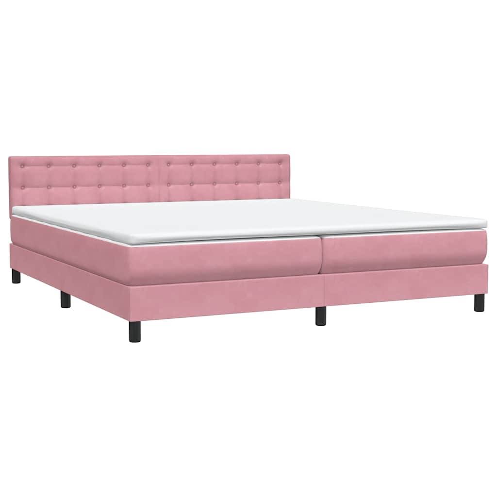 vidaXL Κρεβάτι Boxspring με Στρώμα & LED Ροζ 180x210 εκ. Βελούδινο
