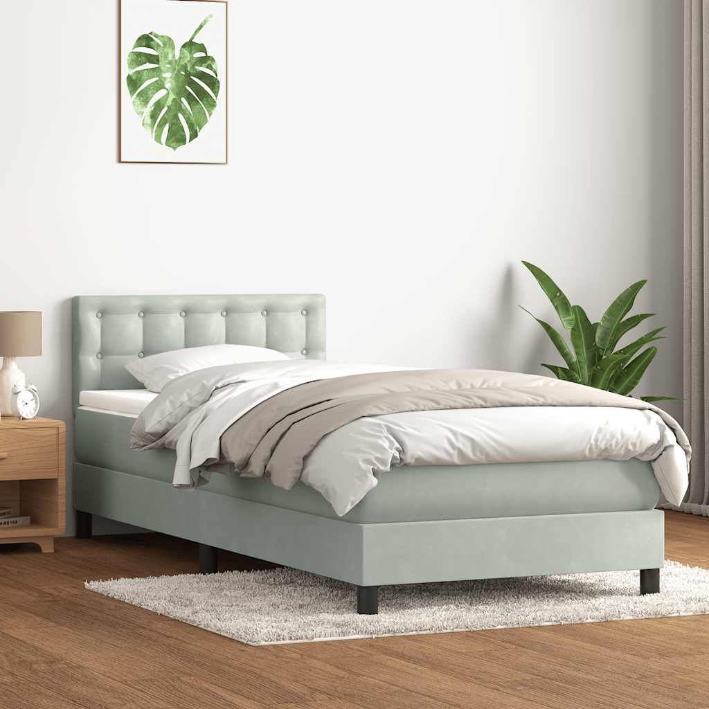vidaXL Κρεβάτι Boxspring με Στρώμα & LED ανοιχτό γκρι 80x220 cm Βελούδινο