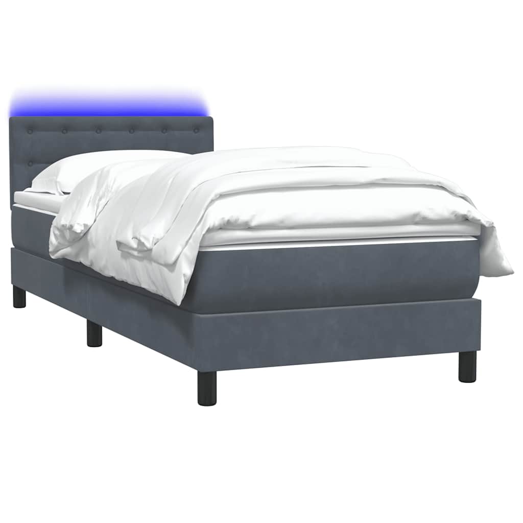 vidaXL Κρεβάτι Boxspring με Στρώμα & LED Σκούρο Γκρι 80x220 εκ. Βελούδινο