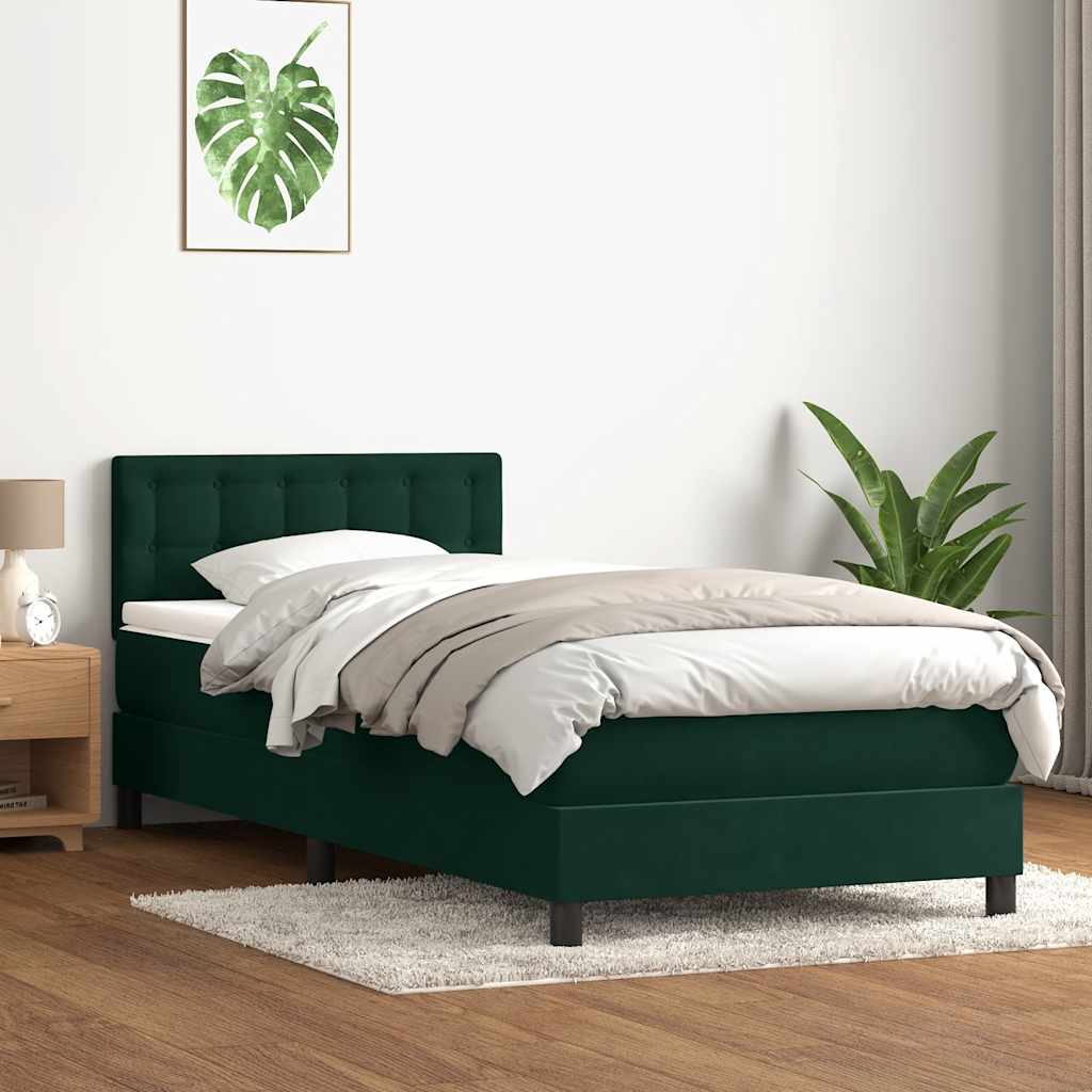 vidaXL Κρεβάτι Boxspring με Στρώμα & LED σκούρο πράσινο 80x220εκ. Βελούδινο