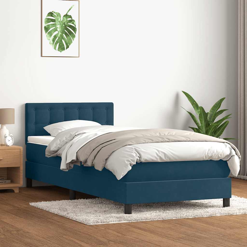 vidaXL Κρεβάτι Boxspring με Στρώμα & LED Σκούρο Μπλε 80x220 εκ. Βελούδινο