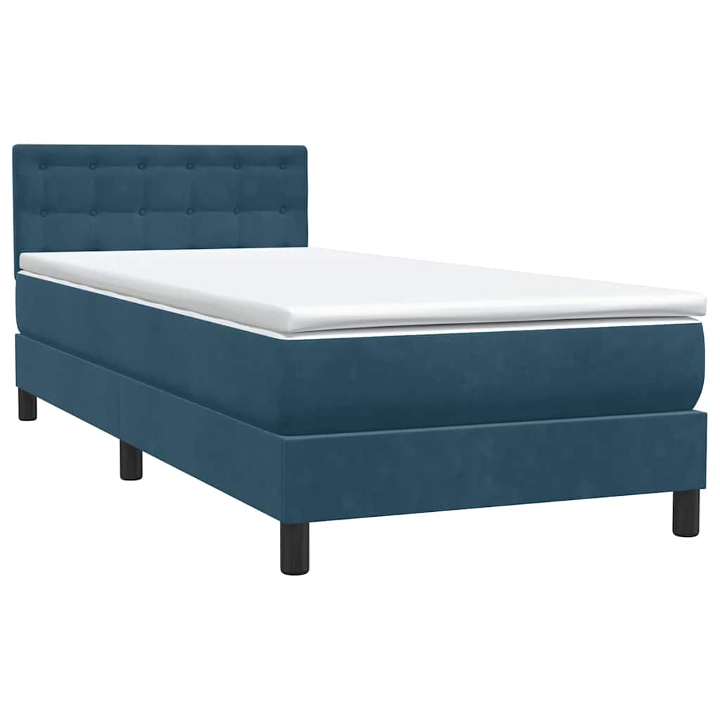 vidaXL Κρεβάτι Boxspring με Στρώμα & LED Σκούρο Μπλε 80x220 εκ. Βελούδινο