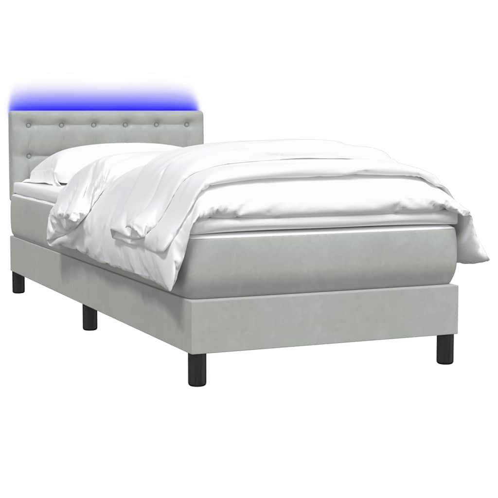 vidaXL Κρεβάτι Boxspring με Στρώμα & LED ανοιχτό γκρι 90x220 εκ. Βελούδινο