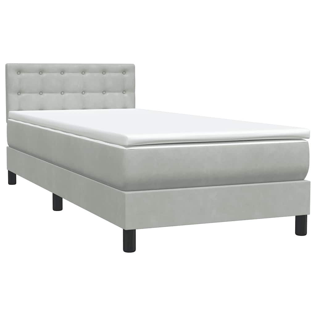 vidaXL Κρεβάτι Boxspring με Στρώμα & LED ανοιχτό γκρι 90x220 εκ. Βελούδινο