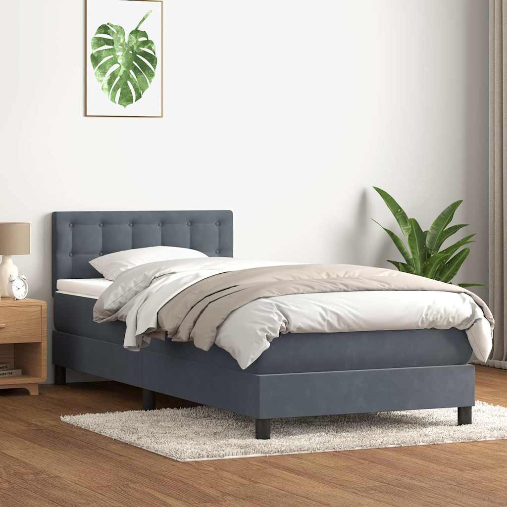 vidaXL Κρεβάτι Boxspring με Στρώμα & LED Σκούρο Γκρι 90x220 εκ. Βελούδινο