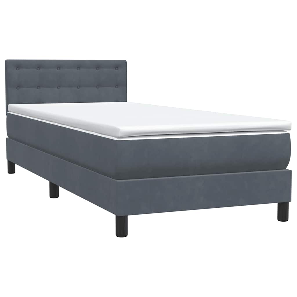 vidaXL Κρεβάτι Boxspring με Στρώμα & LED Σκούρο Γκρι 90x220 εκ. Βελούδινο