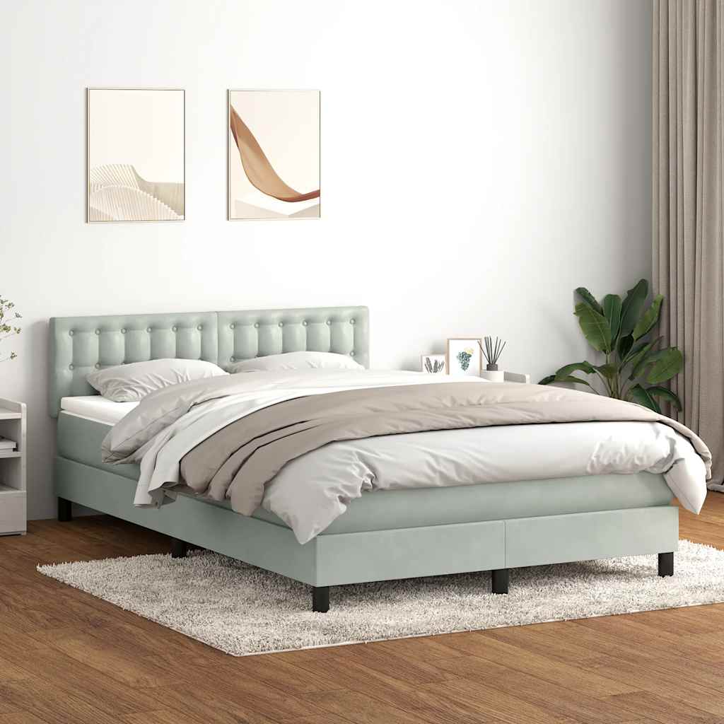 vidaXL Κρεβάτι Boxspring με Στρώμα & LED Ανοιχτό Γκρι 160x220 εκ. Βελούδινο