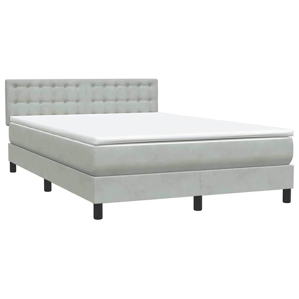 vidaXL Κρεβάτι Boxspring με Στρώμα & LED Ανοιχτό Γκρι 160x220 εκ. Βελούδινο