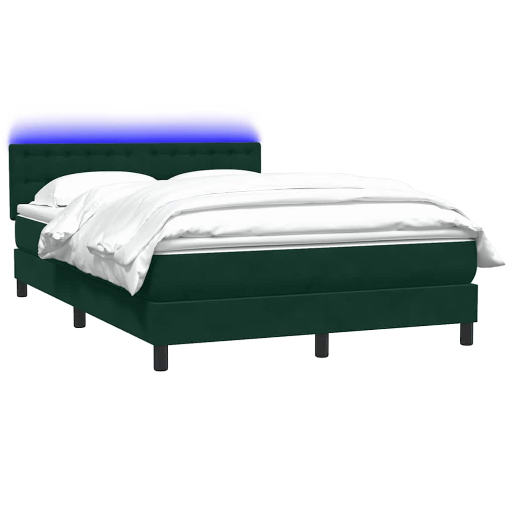 vidaXL Κρεβάτι Boxspring με Στρώμα & LED σκούρο πράσινο 160x220cm Βελούδινο