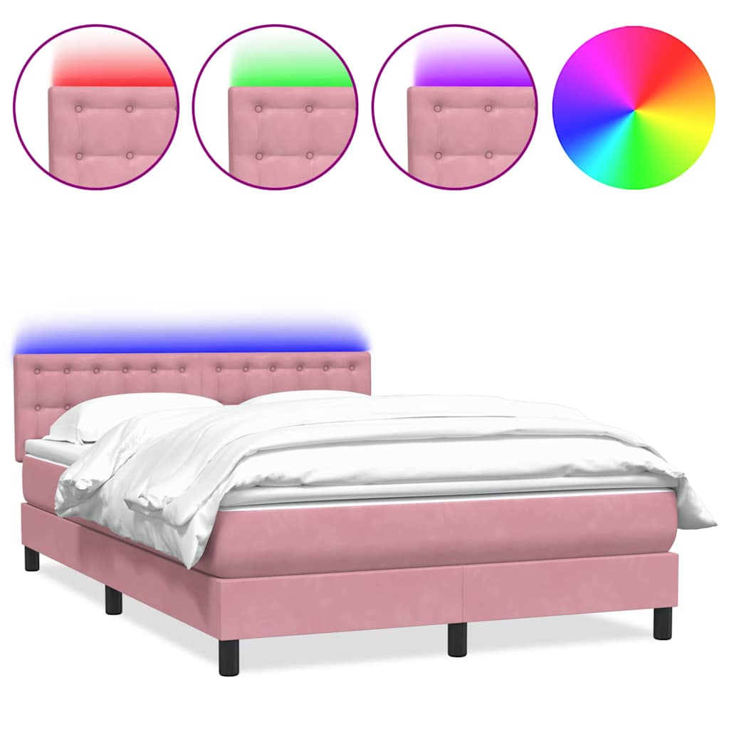 vidaXL Κρεβάτι Boxspring με Στρώμα & LED ροζ 160x220 cm Βελούδινο