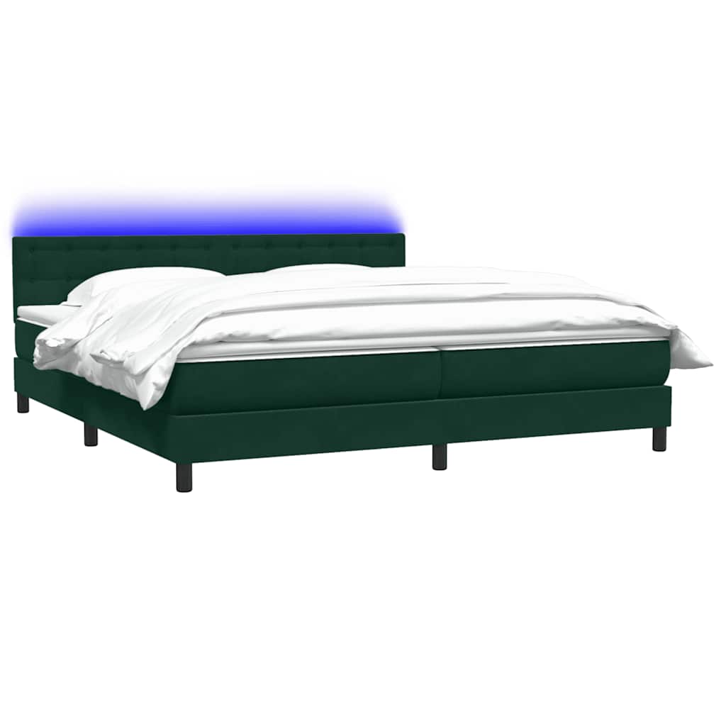 vidaXL Κρεβάτι Boxspring με Στρώμα & LED σκούρο πράσινο 180x220cm Βελούδινο