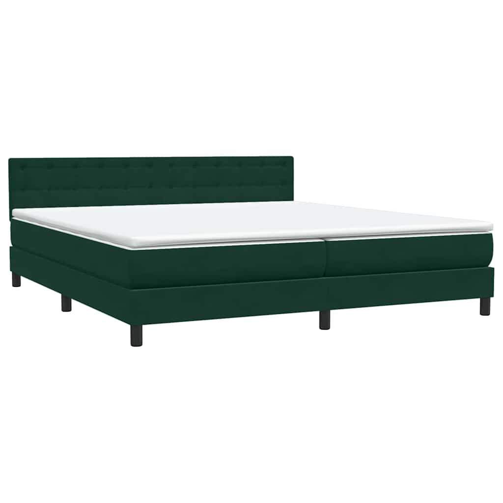 vidaXL Κρεβάτι Boxspring με Στρώμα & LED σκούρο πράσινο 180x220cm Βελούδινο