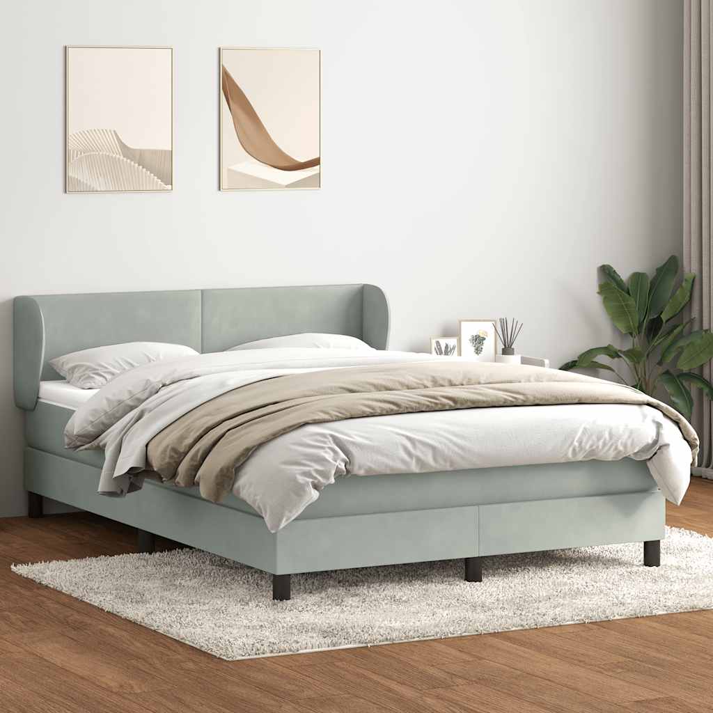 vidaXL Κρεβάτι Boxspring με Στρώμα Ανοιχτό Γκρι 160x210 εκ. Βελούδινο