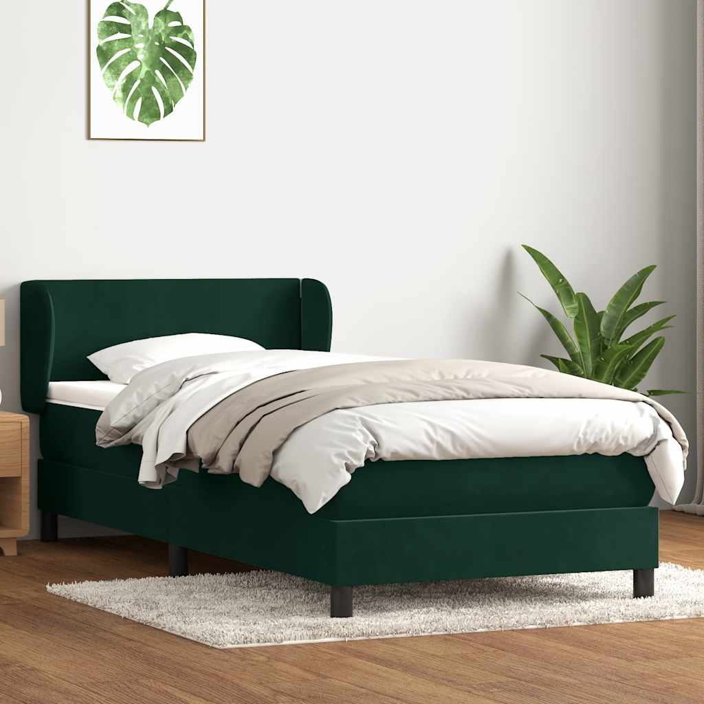 vidaXL Box Spring κρεβάτι με στρώμα σκούρο πράσινο 80x220εκ. Βελούδινο