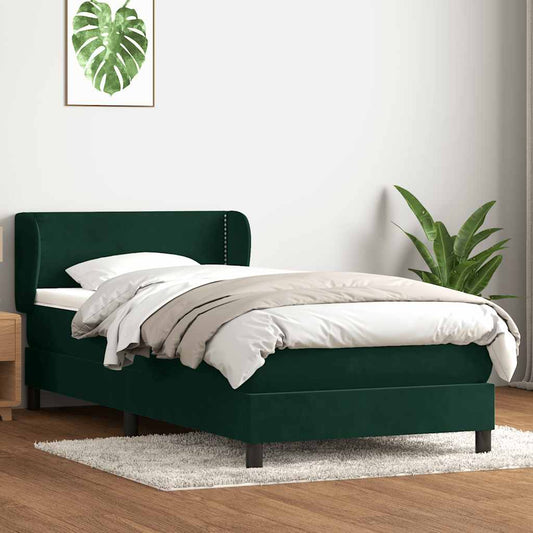 vidaXL Box Spring κρεβάτι με στρώμα σκούρο πράσινο 80x220εκ. Βελούδινο