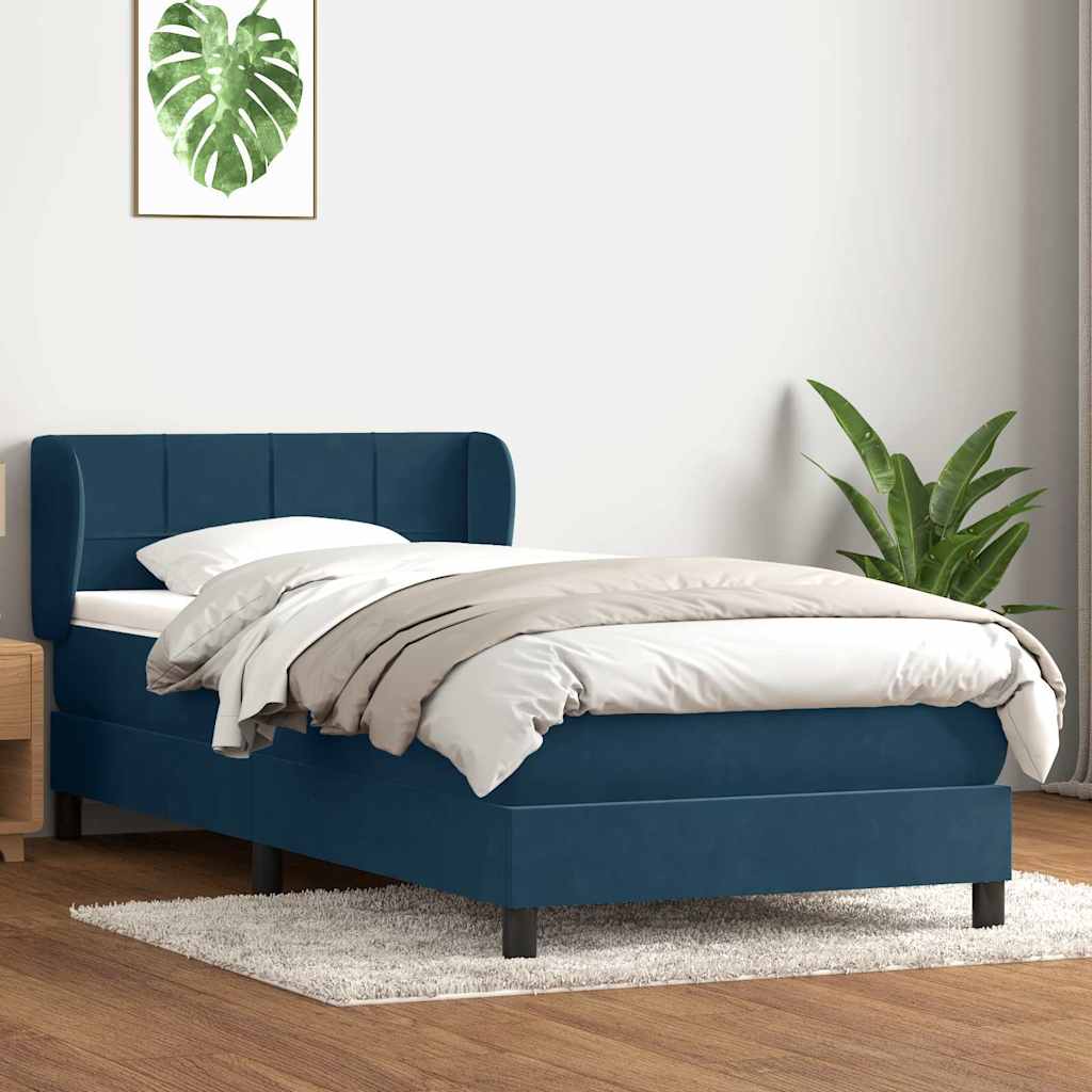 vidaXL Κρεβάτι Boxspring με Στρώμα Σκούρο Μπλε 80x220 εκ. Βελούδινο