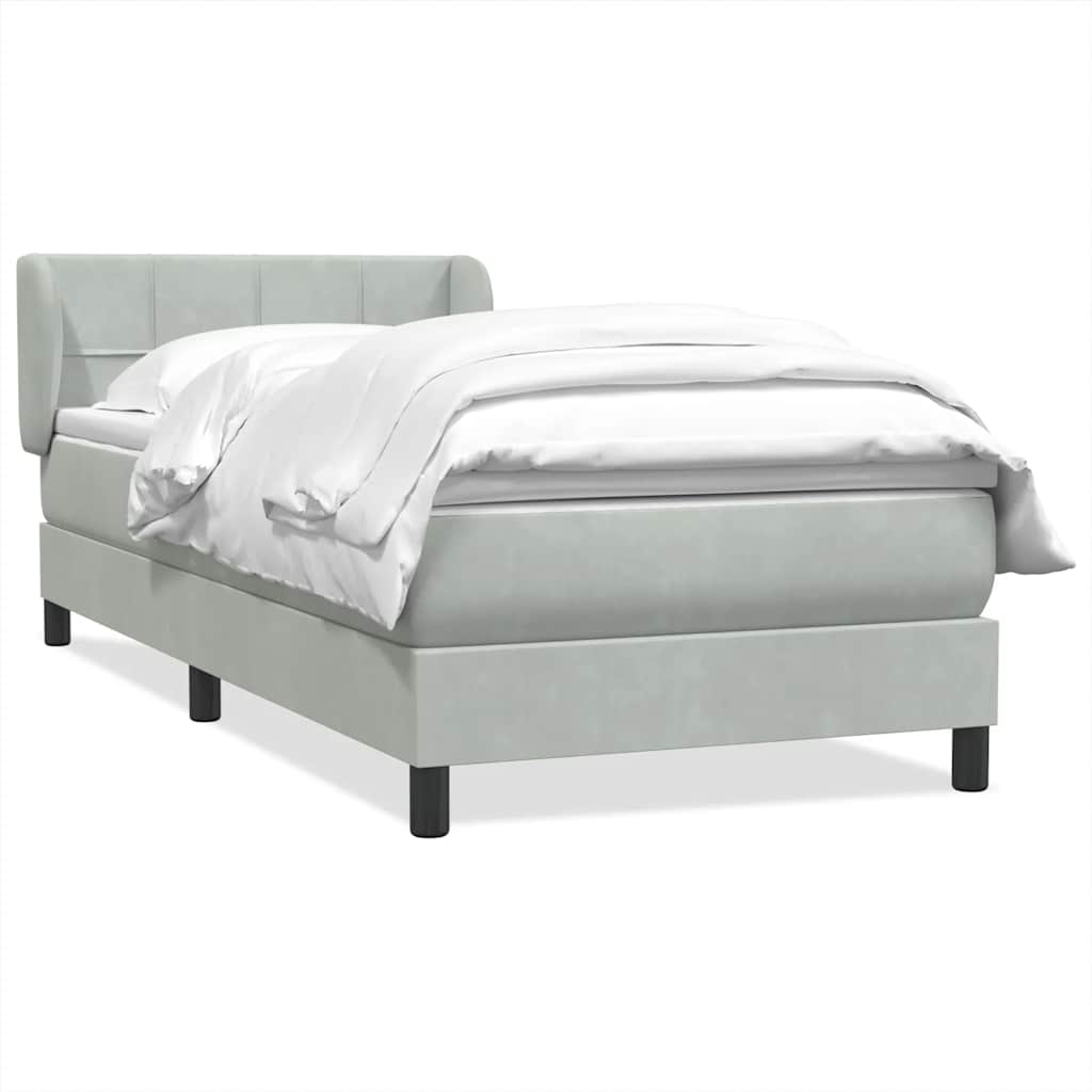 vidaXL Box Spring κρεβάτι με στρώμα ανοιχτό γκρι 90x220 εκ. Βελούδινο